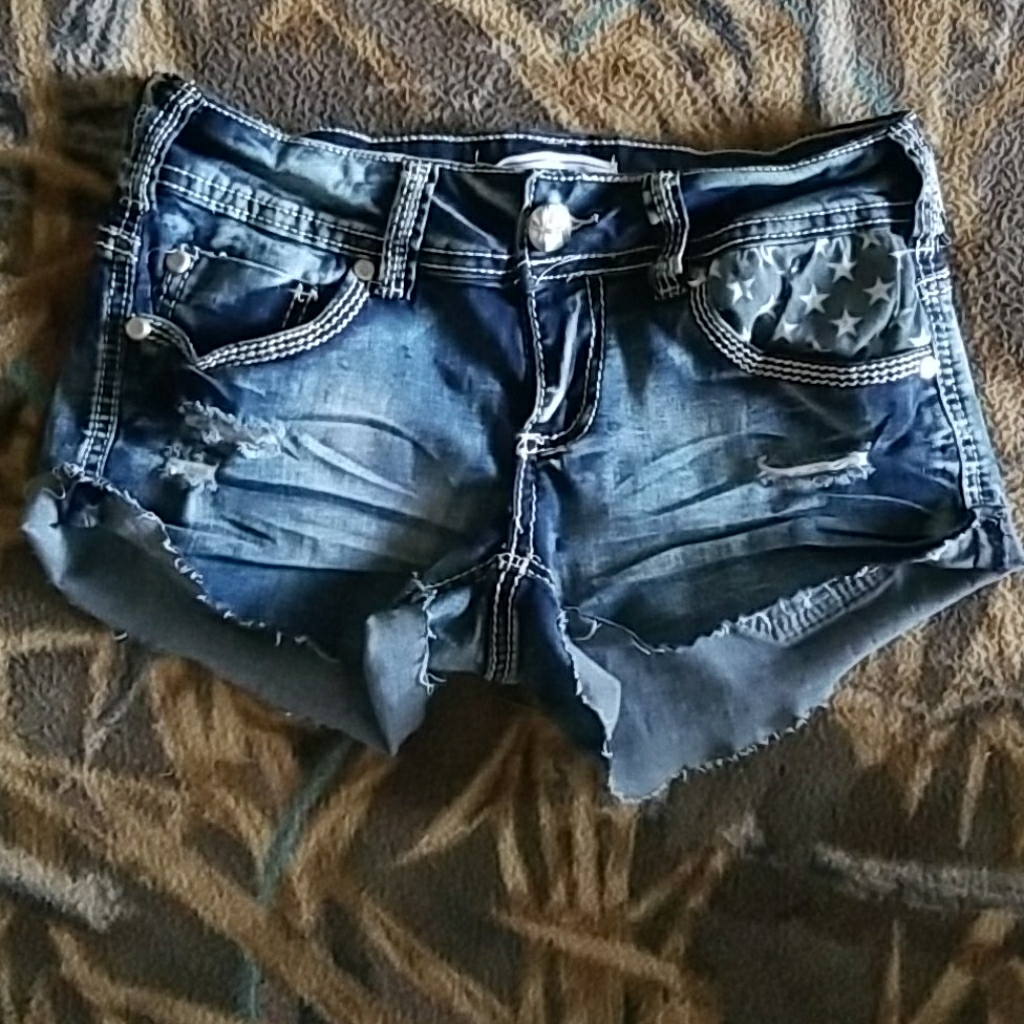 Usa American Flag Denim Blue Women's Shorts